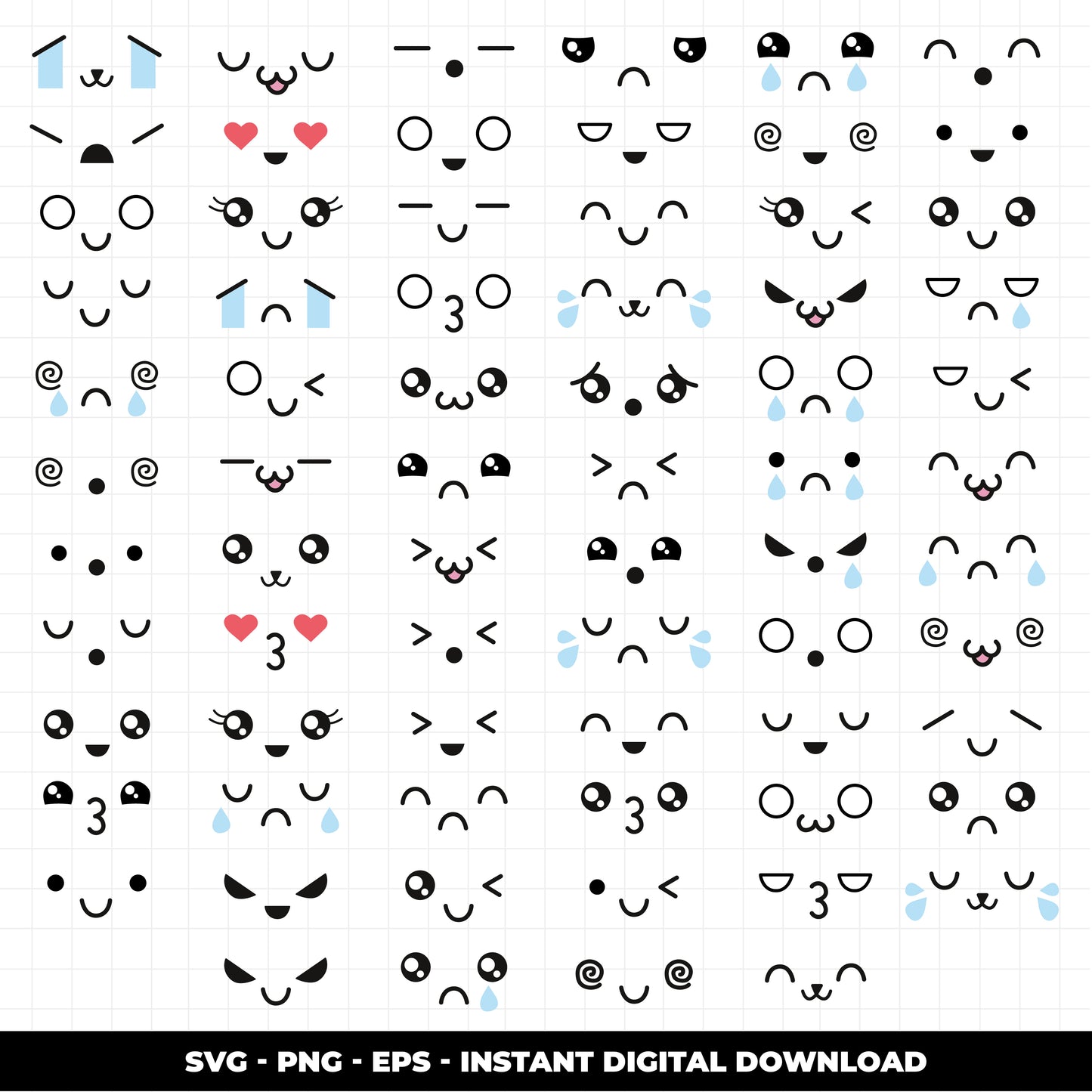 COD1010 -Kawaii faces svg, Kawaii svg files for cricut, Kawaii clipart, Cute svg, Anime svg, Cartoon svg silhouette svg, Cute face svg png files