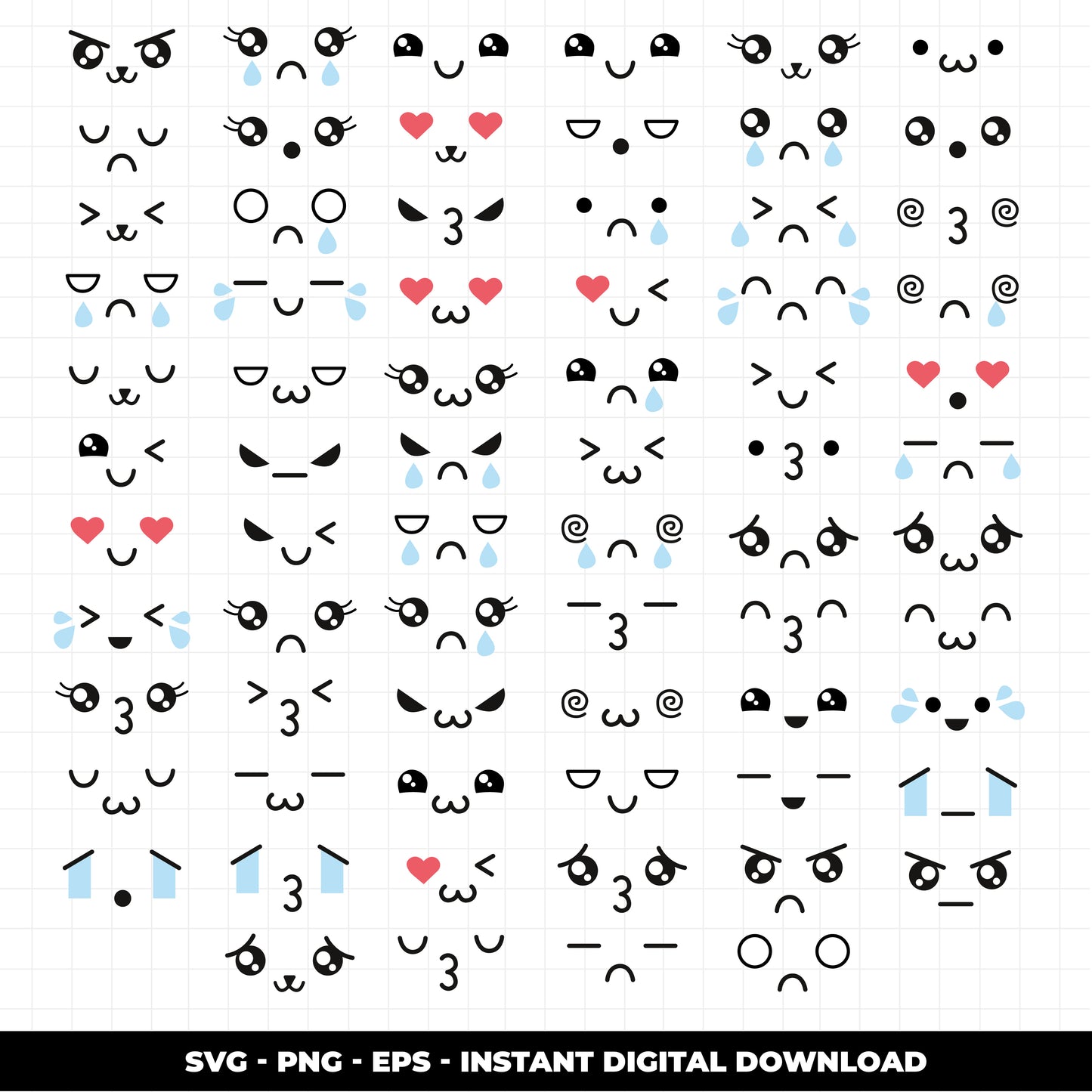 COD1011 -Kawaii faces svg, Kawaii svg files for cricut, Kawaii clipart, Cute svg, Anime svg, Cartoon svg silhouette svg, Cute face svg png files