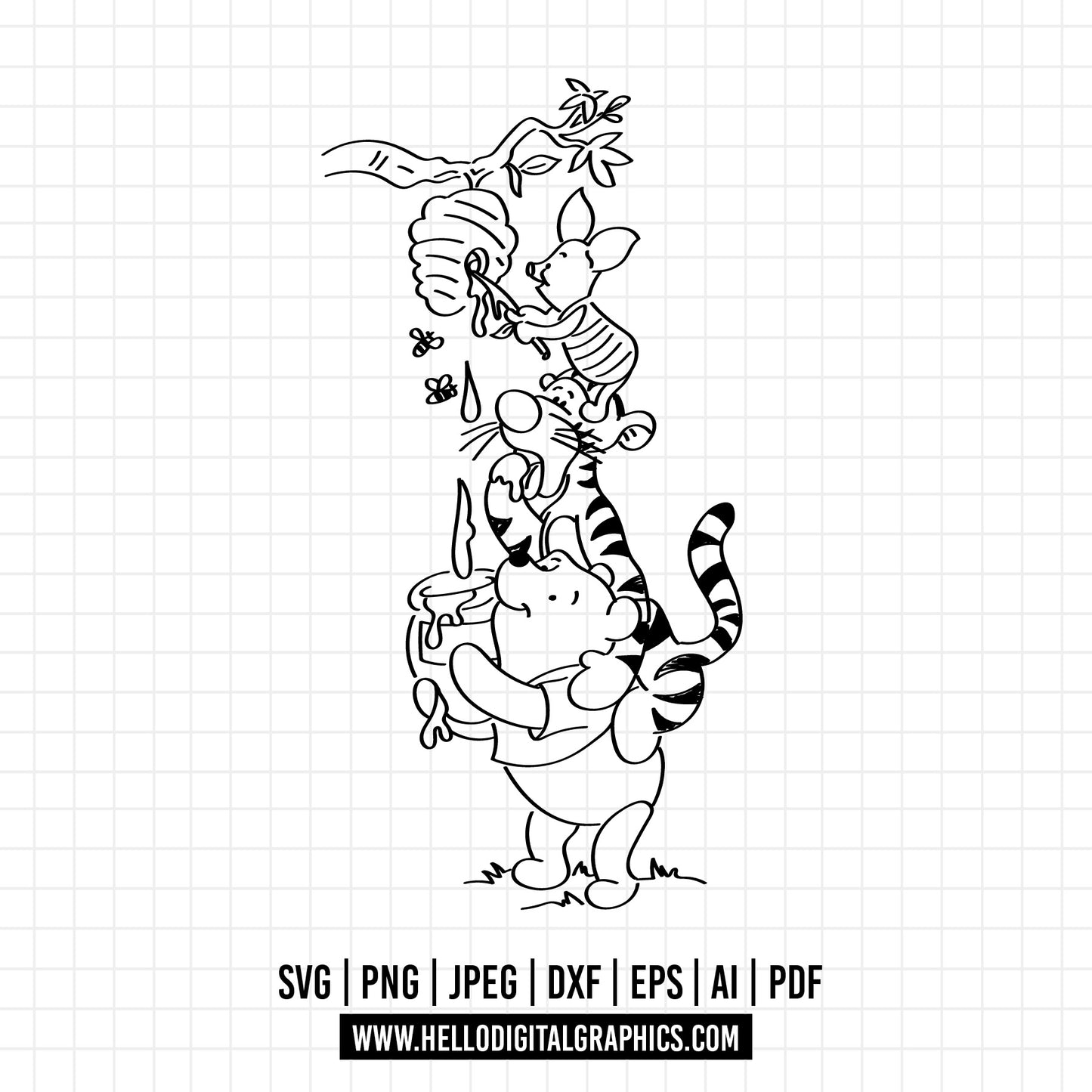 COD1066 Winnie the pooh svg, pooh and Igor svg, pooh sketch svg, friends svg, honey svg