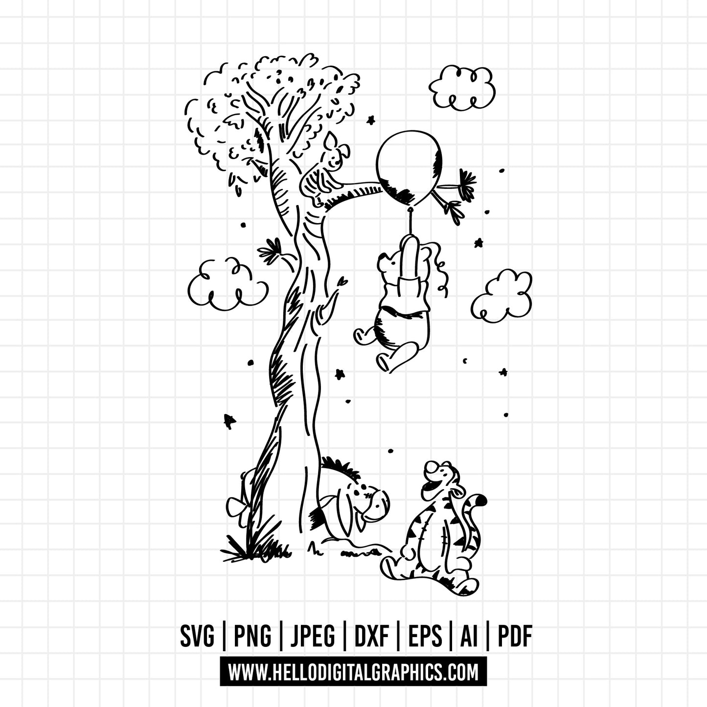 COD1072 Winnie the pooh svg, pooh sketch svg, friends svg, pooh birthday svg