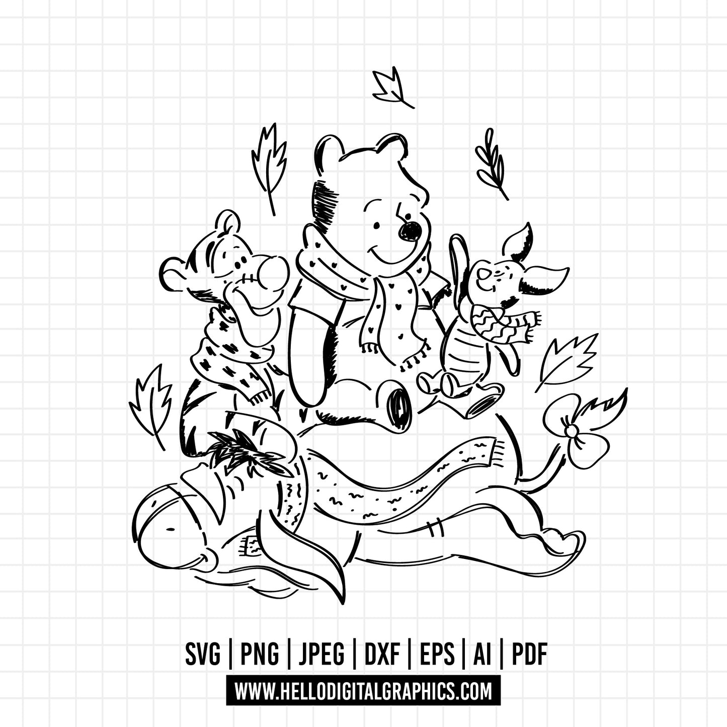 COD1076 Winnie the pooh svg, Igor svg, pooh sketch svg, friends svg, autumn svg