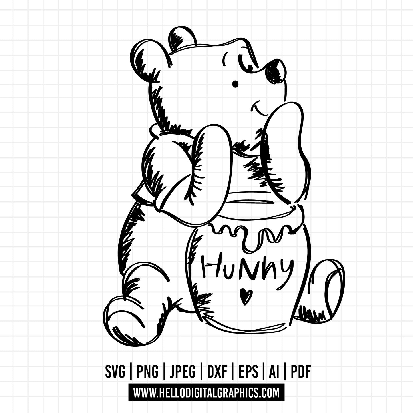 COD1079 Winnie the pooh svg, pooh sketch svg, Disney svg