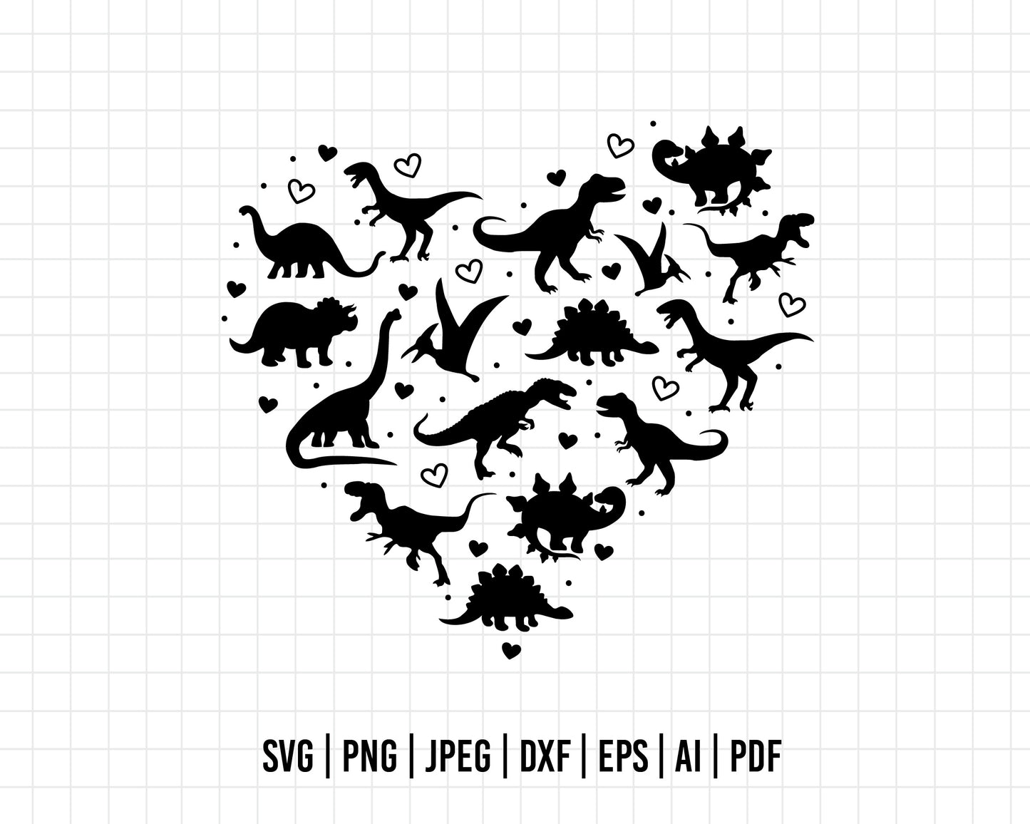 COD11-Dinosaur heart svg, dinosaur clipart, kids dinosaur svg, t-rex svg, dino svg, triceratops svg files