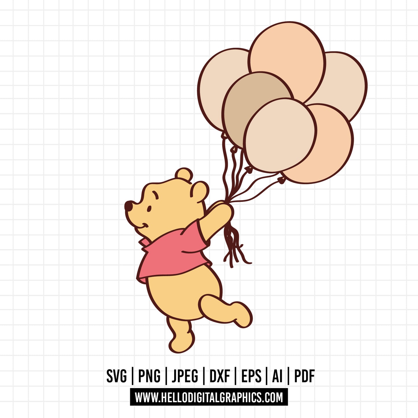 COD1136 Winnie the pooh svg, Winnie The Pooh With Balloon, Pooh Party Supplies