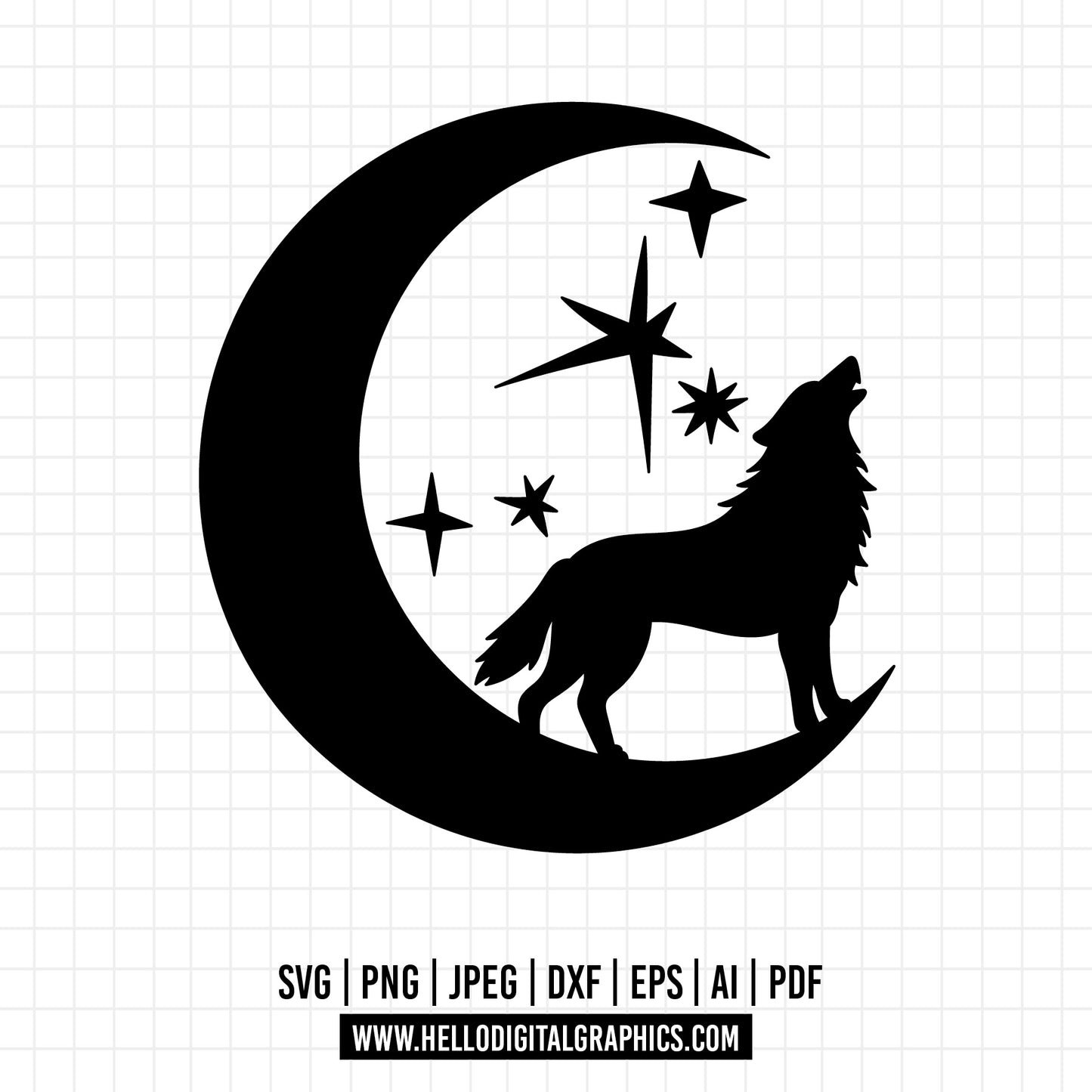 COD1187 Moon svg, Boho svg, Boho Clipart, Modern Design SVG, Hand Drawn Designs, Wolf svg