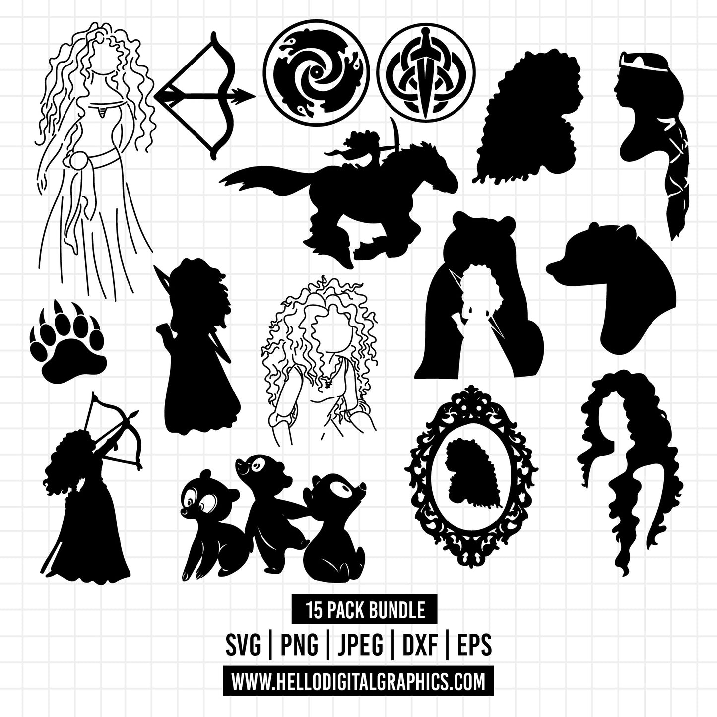 COD1210 Brave svg, merida svg, princess merida & co svg, princess svg, disney svg, outline svg, cut files for cricut, silhouette
