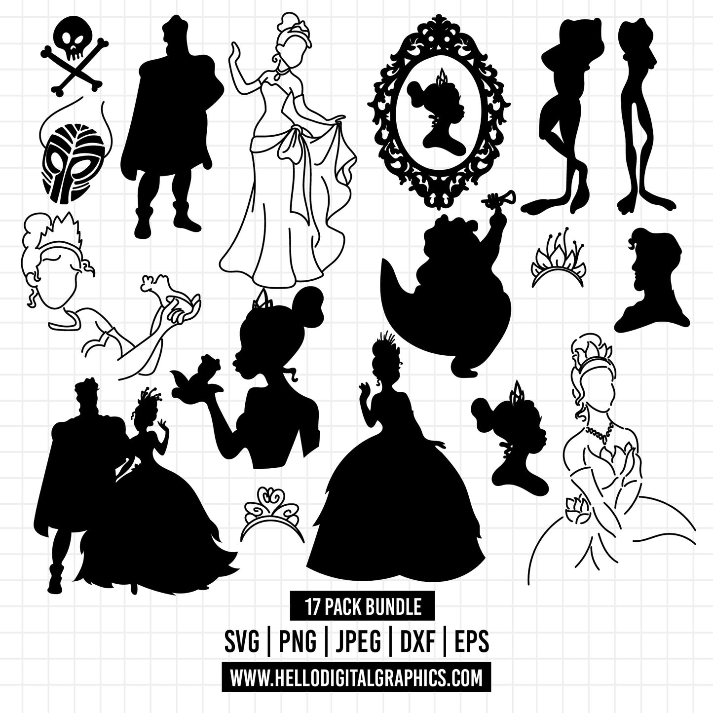 COD1218 The frog and the Princess svg, tiana svg, frog svg, Princess Tiana with Frog, outline svg, cricut silhouette, Princess svg, Disney svg
