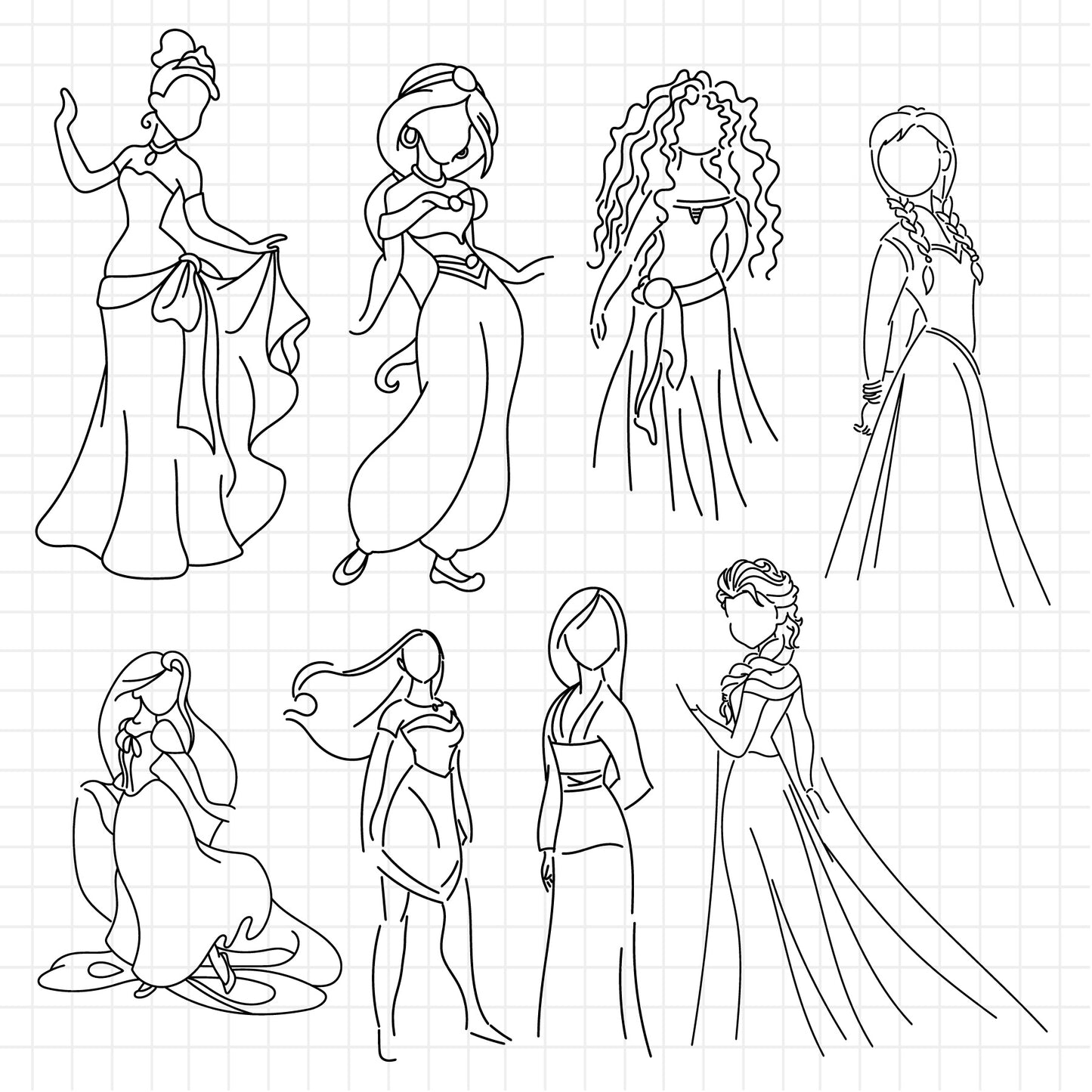 COD1255 Princess silhouette svg bundle, Snow White SVG, Princess SVG, princess svg Files for Cricut Silhouette/Tumbler svg