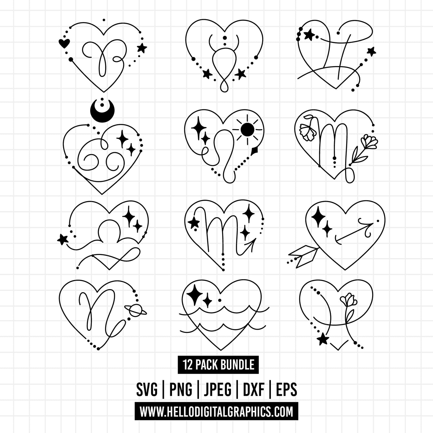 COD1274- Zodiac Signs SVG Bundle, Astrology Signs svg, Zodiac Symbols svg, Constellation Signs svg, Astrology, Horoscope, Cut File for Cricut
