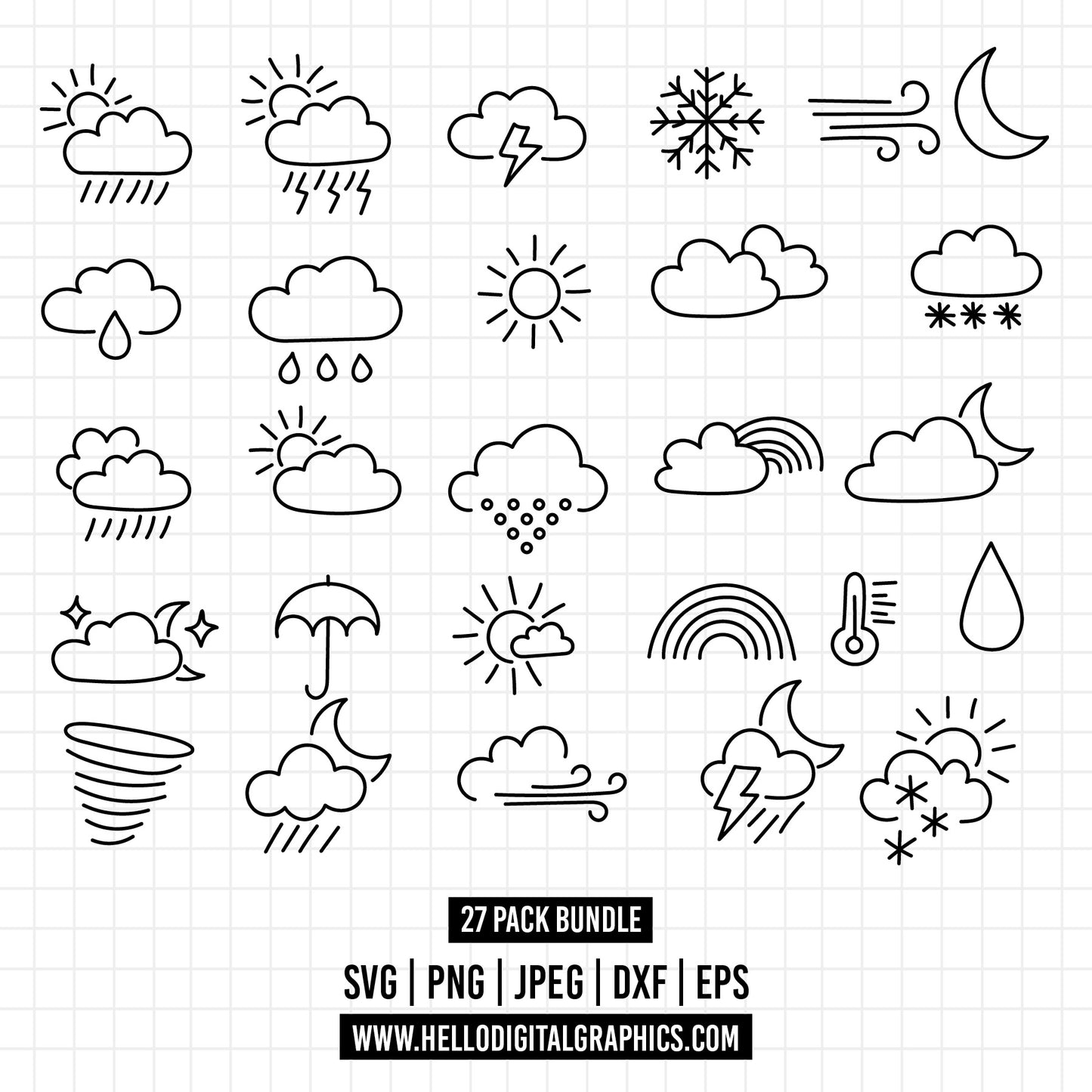 COD1279 - Weather svg, rainbow clipart, sun clipart, cloud clipart, rain clipart, weather graphics, weather icons, storm clipart