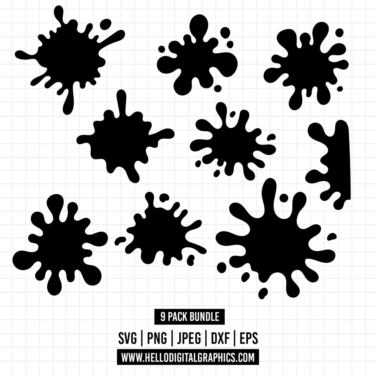 COD1281 Paint Splatter SVG, Bundle, Paint Splats Svg, Paint Svg, Clipart, Vector, Ink splatter, Paint streak blob, Cut File for Cricut