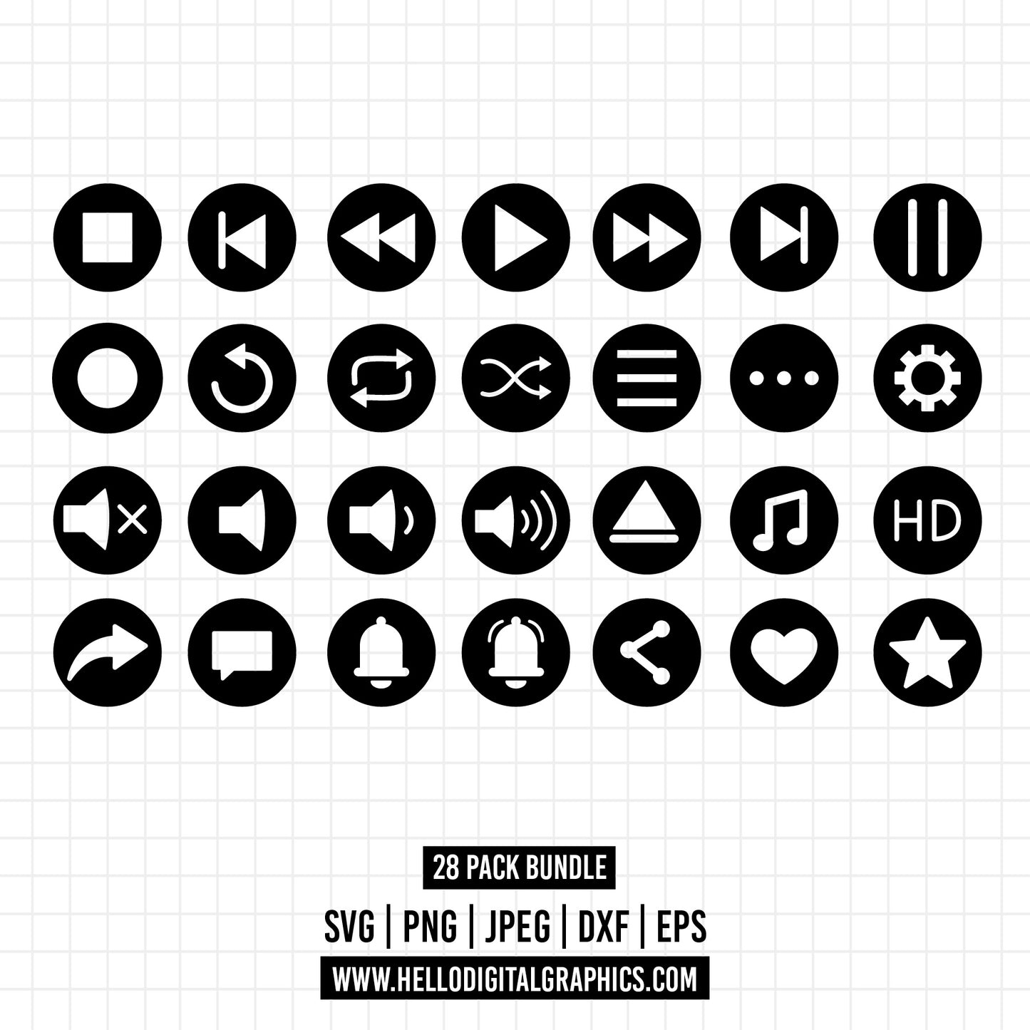 COD1299- Music Icons svg, Volume Button SVG, Play buttons svg, Music Player svg, Spotifyy svg, Play Pause Control, Song Glass, Audio Control