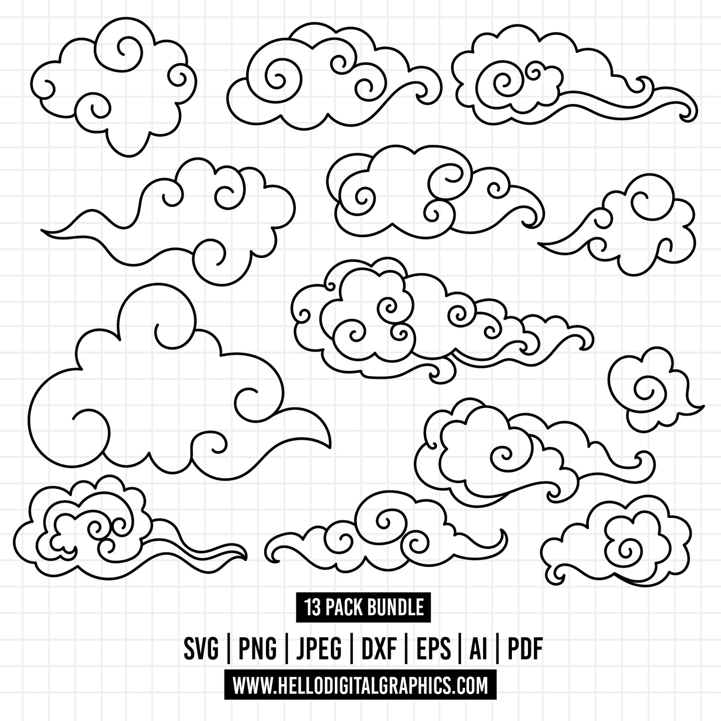 COD1318 - Cloud svg file/Cloud clipart/ Cloud vector/ Cloud bundle Svg/ Cloud clip art/ Cloud cricut/ Clouds silhouette/ Cloud cut file