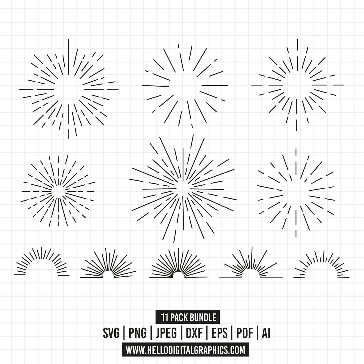 COD1332- Sunburst SVG Bundle/ Svg Bundle/Vintage Sunbursts Half/Sketch/Hand-drawn clipart /sunshine svg/Cut Files Cricut/Silhouette