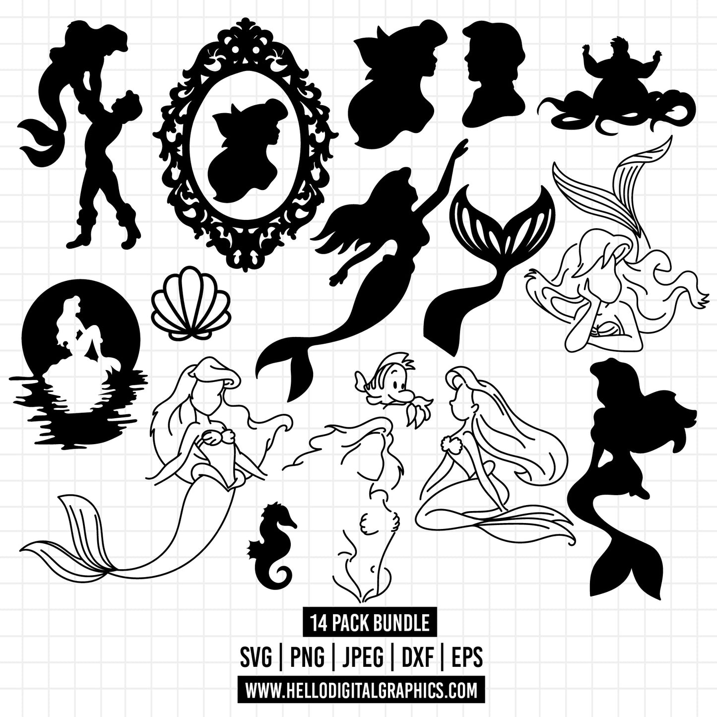 COD1345- Little Mermaid svg, Ariel svg, Outline Svg, Princess svg, disney svg, ocean svg