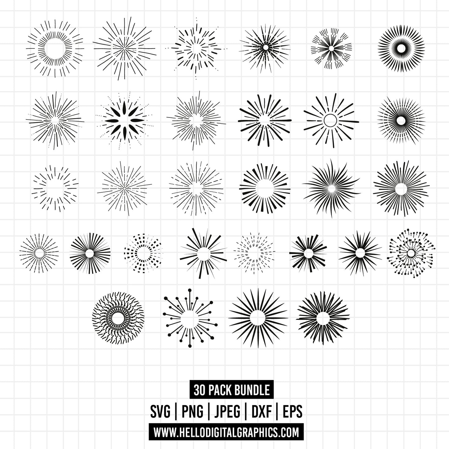 COD1348- Sunburst SVG Bundle/ Svg Bundle/Vintage Sunbursts Half/Sketch/Hand-drawn clipart /sunshine svg/Cut Files Cricut/Silhouette