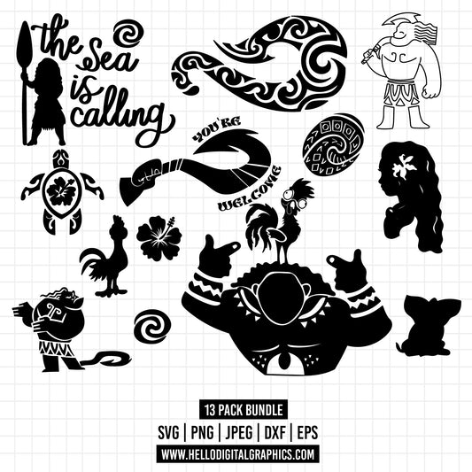 COD1349 Moana SVG Clipart, Princess SVG, Princess cliparts Files for Cricut Silhouette