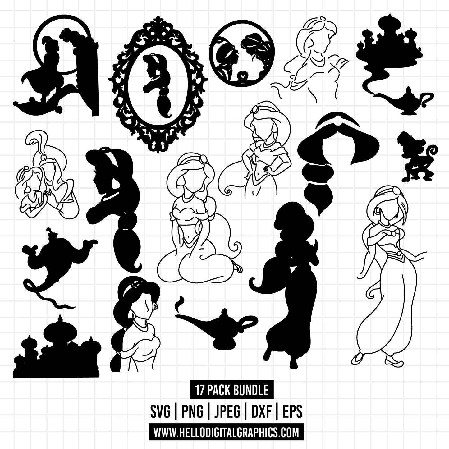 COD1360- Jasmine Svg, Princess Svg, Indian Princess svg, Arabian Princess SVG, Aladdin svg, Princess svg, silhouette svg, disney svg