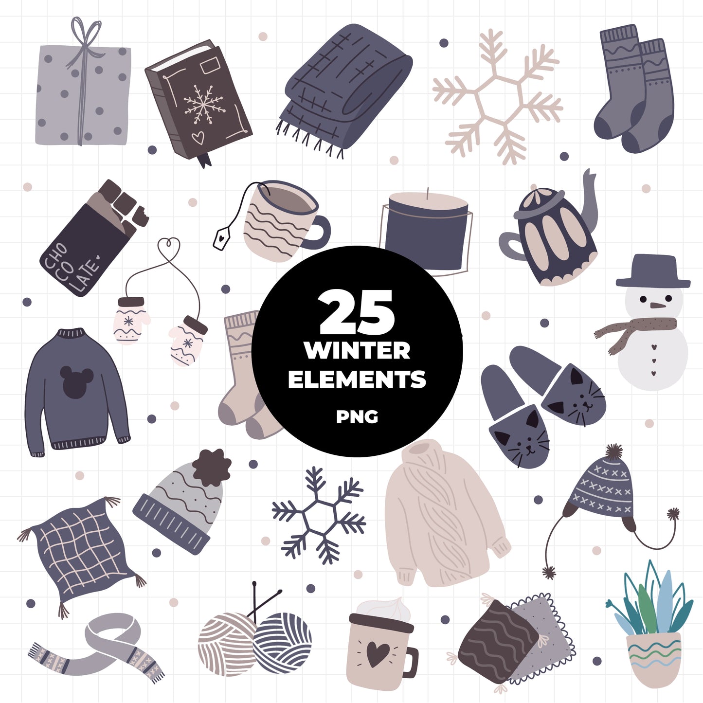 COD1374- Winter elements clipart, winter snowflake png, Merry Christmas clipart, winter clipart