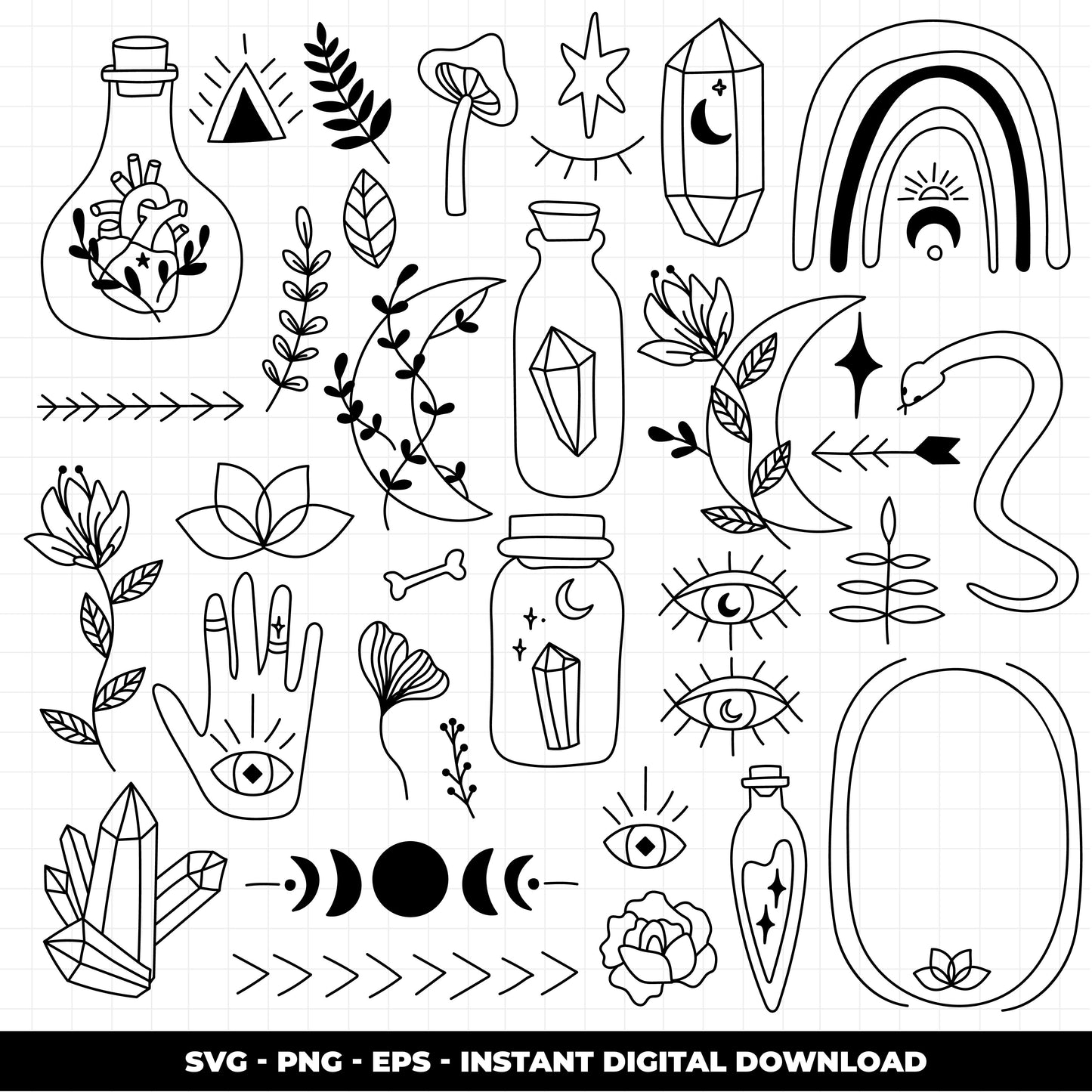 COD1407 - Magic svg Bundle, Witch item Svg, Magic bottle Svg, Witchy svg, Runes Svg, Mystical witchy svg bundle, Magic mushroom svg, Halloween svg, Skull and butterfly svg, Crystals svg