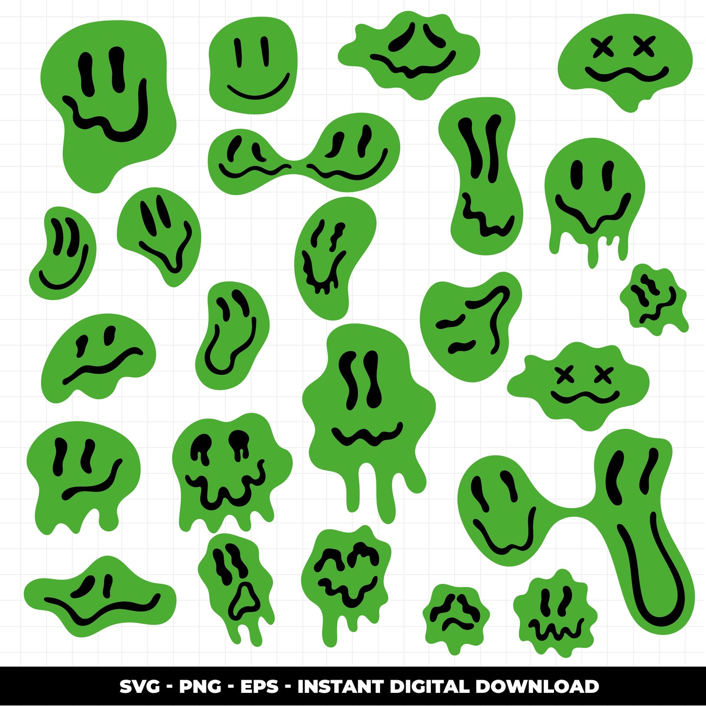 COD1414 - Melted Face cliparts /Melt Smiley Face/ Happy Face Drip Doodle/face png/70's cliparts