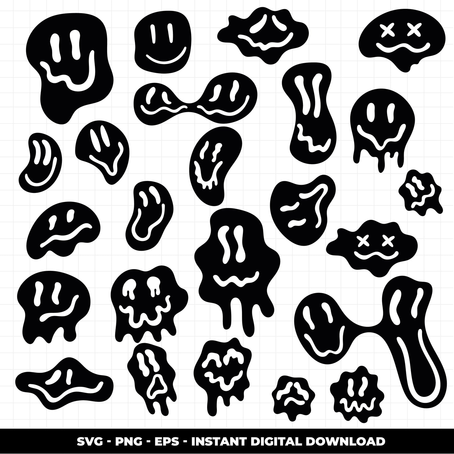 COD1415 - Melted Face cliparts /Melt Smiley Face/ Happy Face Drip Doodle/face png/70's cliparts