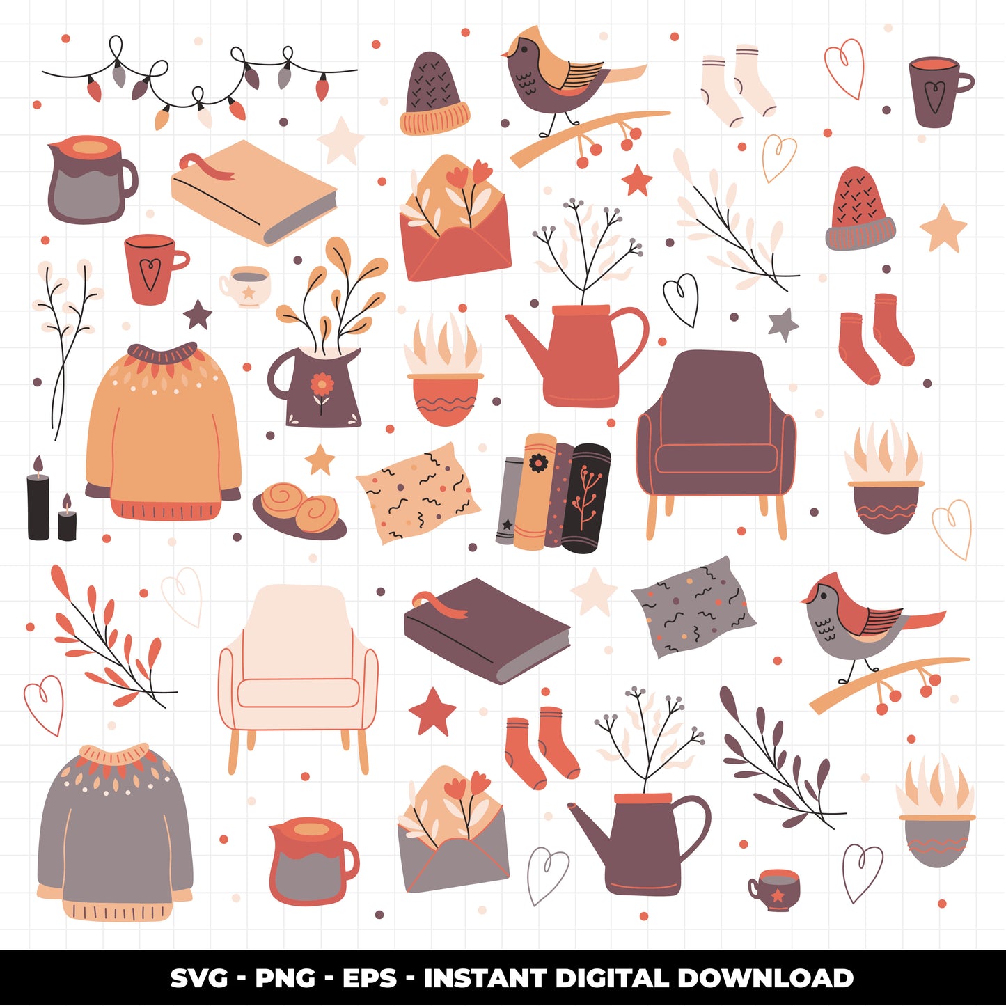 COD1419 - Autumn svg, fall clipart, Leaves clipart, Plants svg, fall svg, cozy doodle svg