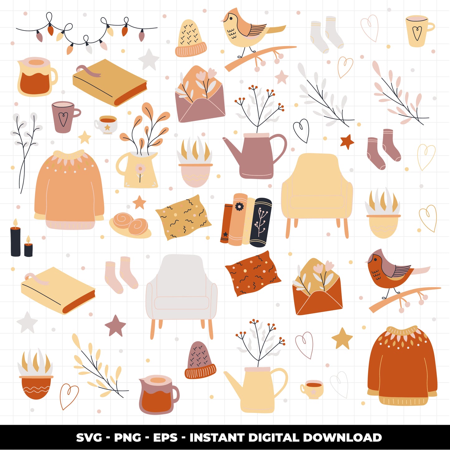 COD1420 - Autumn svg, fall clipart, Leaves clipart, Plants svg, fall svg, cozy doodle svg