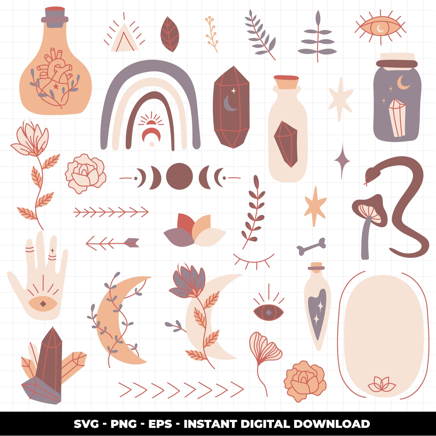COD1427 - Magic svg Bundle, Witch item Svg, Magic bottle Svg, Witchy svg, Runes Svg, Mystical witchy svg bundle, Magic mushroom svg, Halloween svg, Skull and butterfly svg, Crystals svg