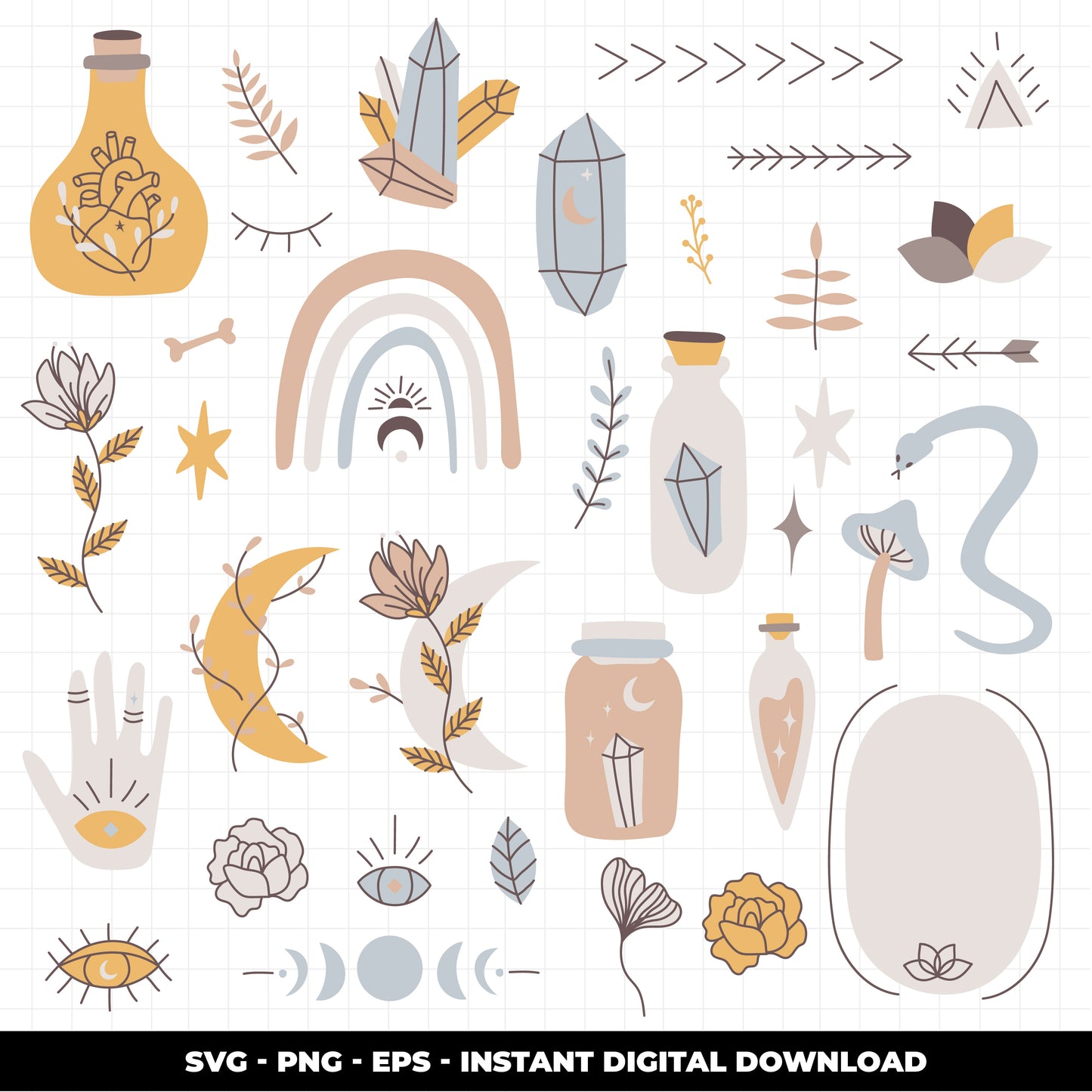 COD1428 - Magic svg Bundle, Witch item Svg, Magic bottle Svg, Witchy svg, Runes Svg, Mystical witchy svg bundle, Magic mushroom svg, Halloween svg, Skull and butterfly svg, Crystals svg