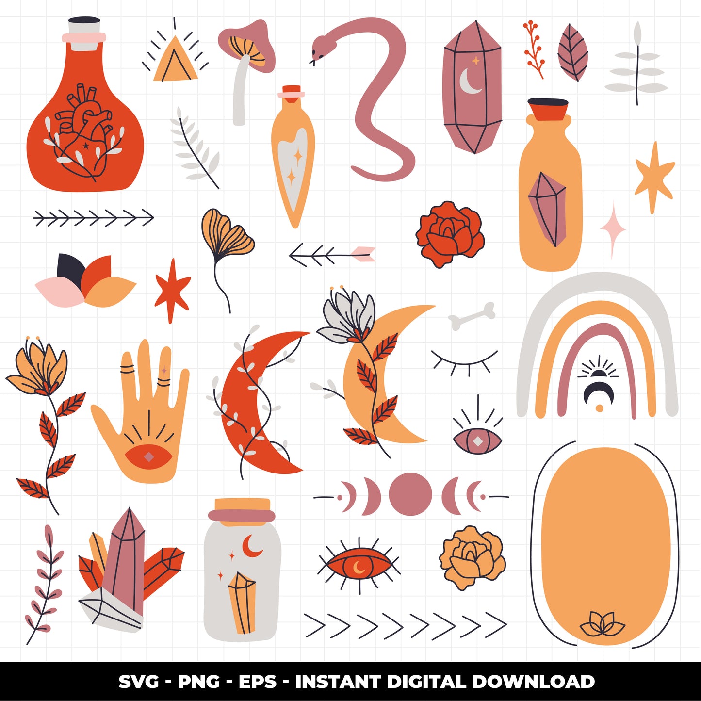 COD1429 - Magic svg Bundle, Witch item Svg, Magic bottle Svg, Witchy svg, Runes Svg, Mystical witchy svg bundle, Magic mushroom svg, Halloween svg, Skull and butterfly svg, Crystals svg