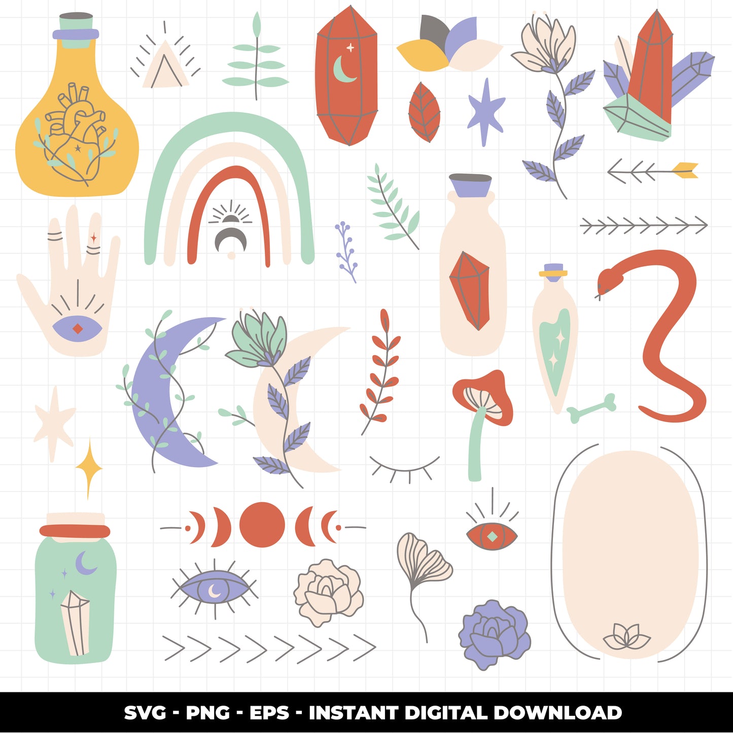 COD1430 - Magic svg Bundle, Witch item Svg, Magic bottle Svg, Witchy svg, Runes Svg, Mystical witchy svg bundle, Magic mushroom svg, Halloween svg, Skull and butterfly svg, Crystals svg