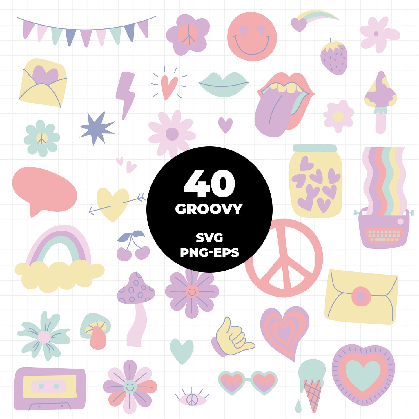 COD1433 - Retro Clipart, Boho Hippie Clipart Clipart, Groovy cliparts, scrapbook cliparts, Retro svg, hippie svg