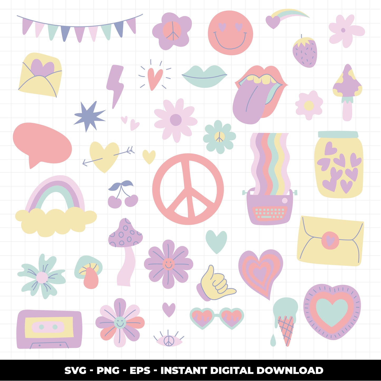 COD1433 - Retro Clipart, Boho Hippie Clipart Clipart, Groovy cliparts, scrapbook cliparts, Retro svg, hippie svg