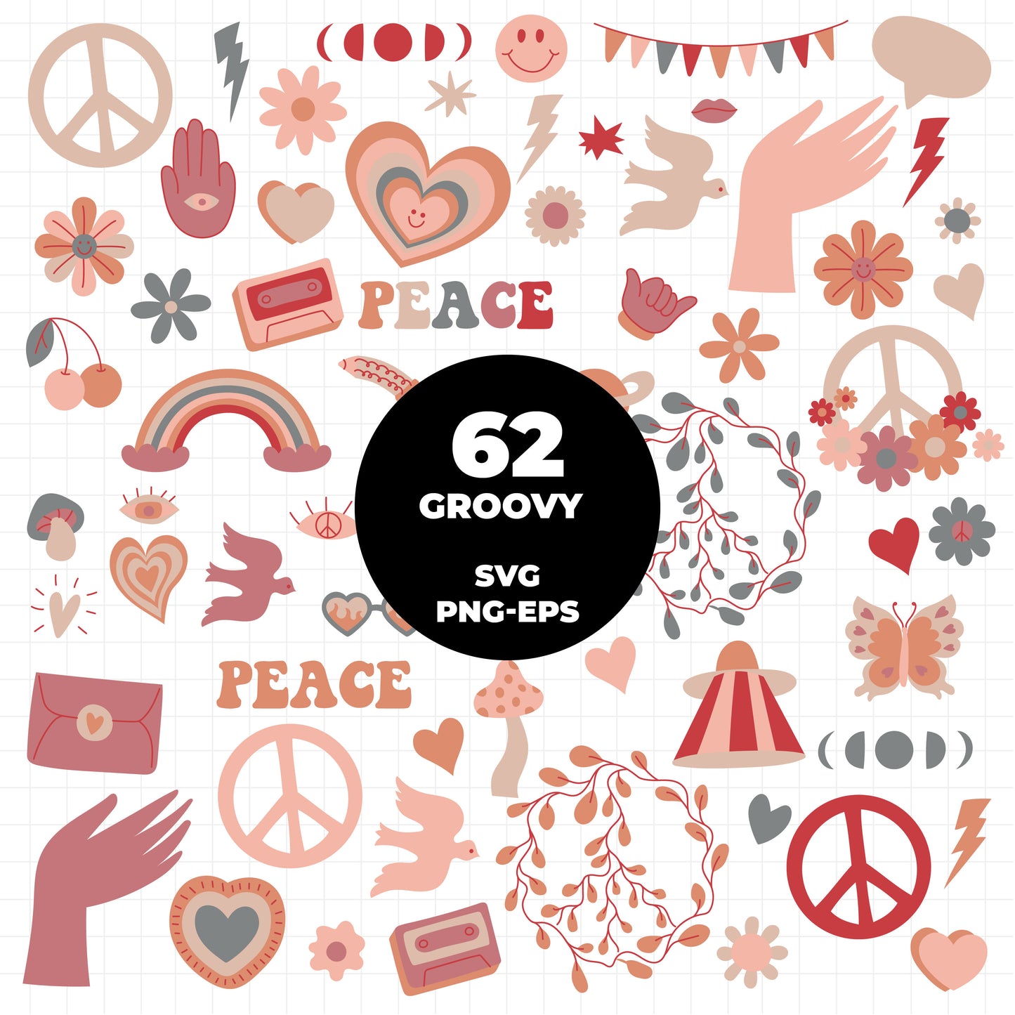 COD1435 - Retro Clipart, Boho Hippie Clipart Clipart, Groovy cliparts, scrapbook cliparts, Retro svg, hippie svg