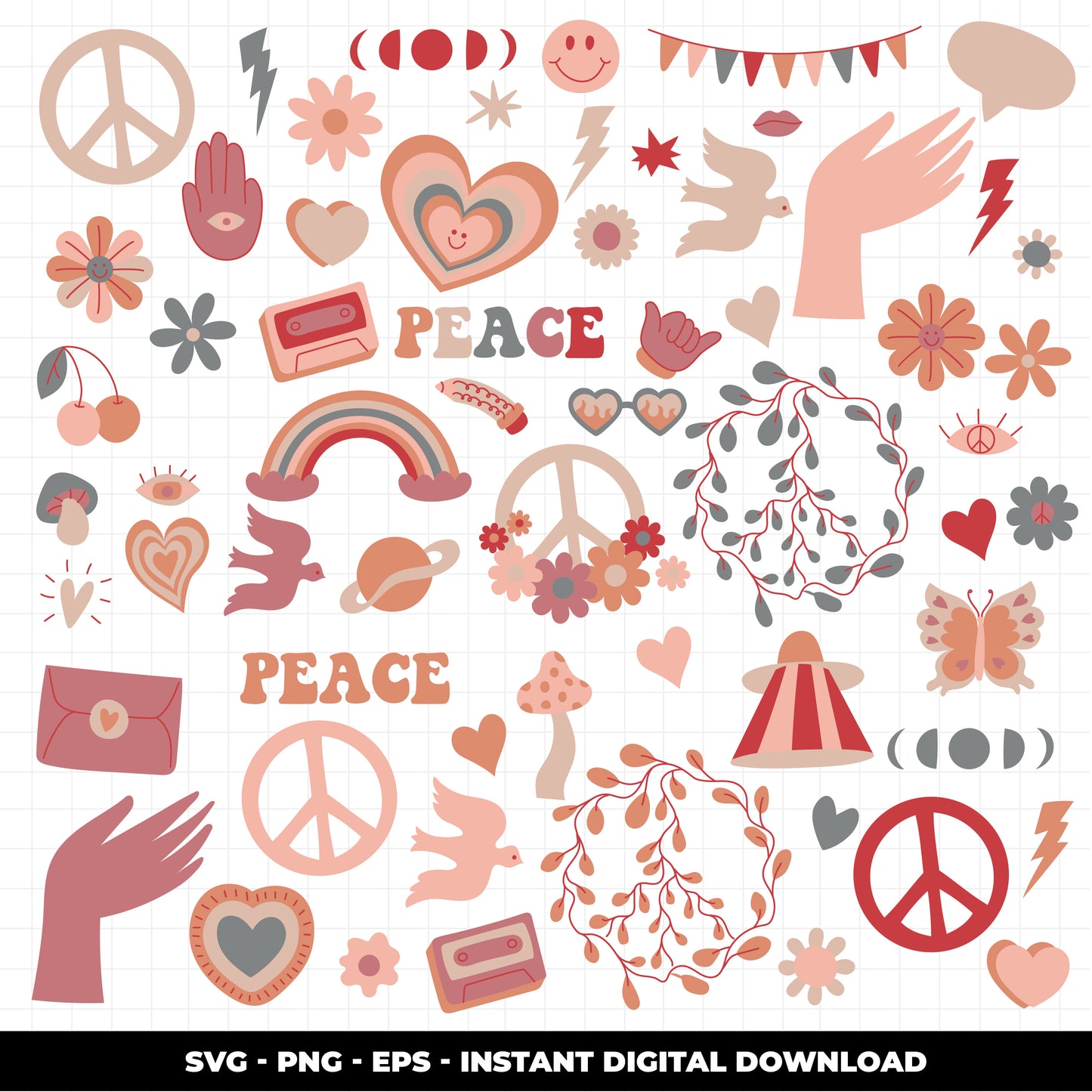 COD1435 - Retro Clipart, Boho Hippie Clipart Clipart, Groovy cliparts, scrapbook cliparts, Retro svg, hippie svg