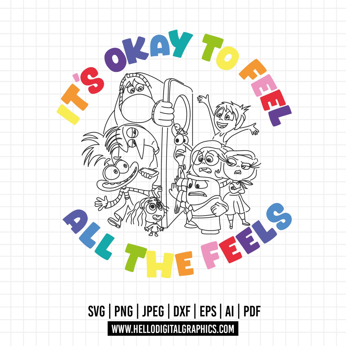 COD1449 - It's okay to feel all the feels svg, Anxiety Inside Out 2 svg, Inside Out 2 Clipart PNG