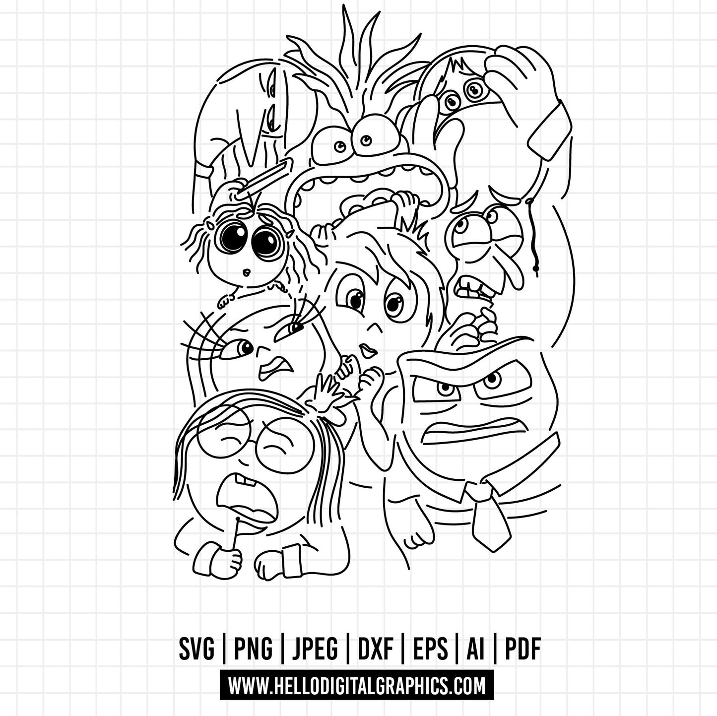 COD1454- Inside Out Clipart PNG, Inside Out Digital Download, printable transparent background, anger joy sadness disgust fear png, Inside Out Font