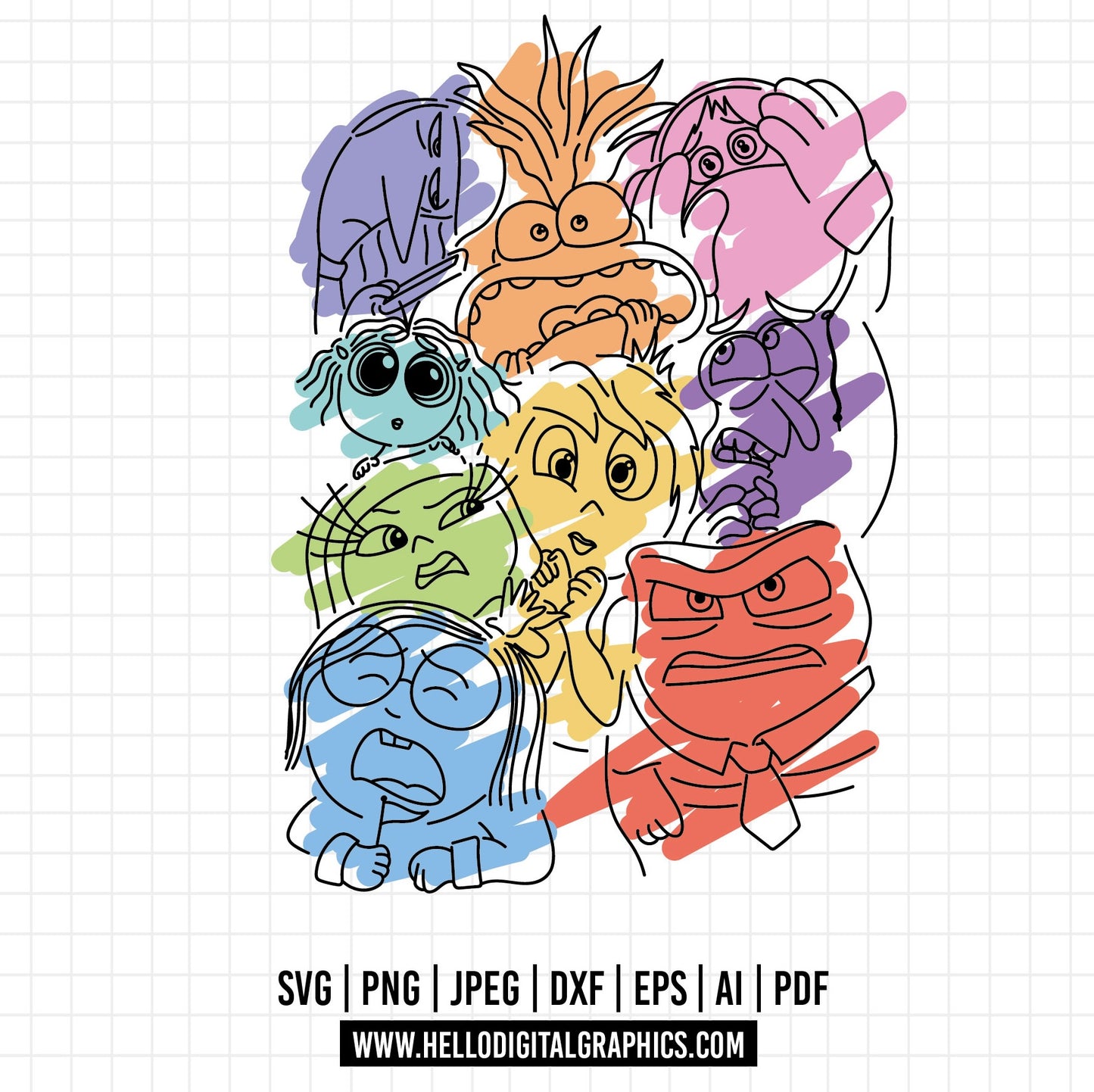 COD1455- Inside Out Clipart PNG, Inside Out Digital Download, printable transparent background, anger joy sadness disgust fear png, Inside Out Font