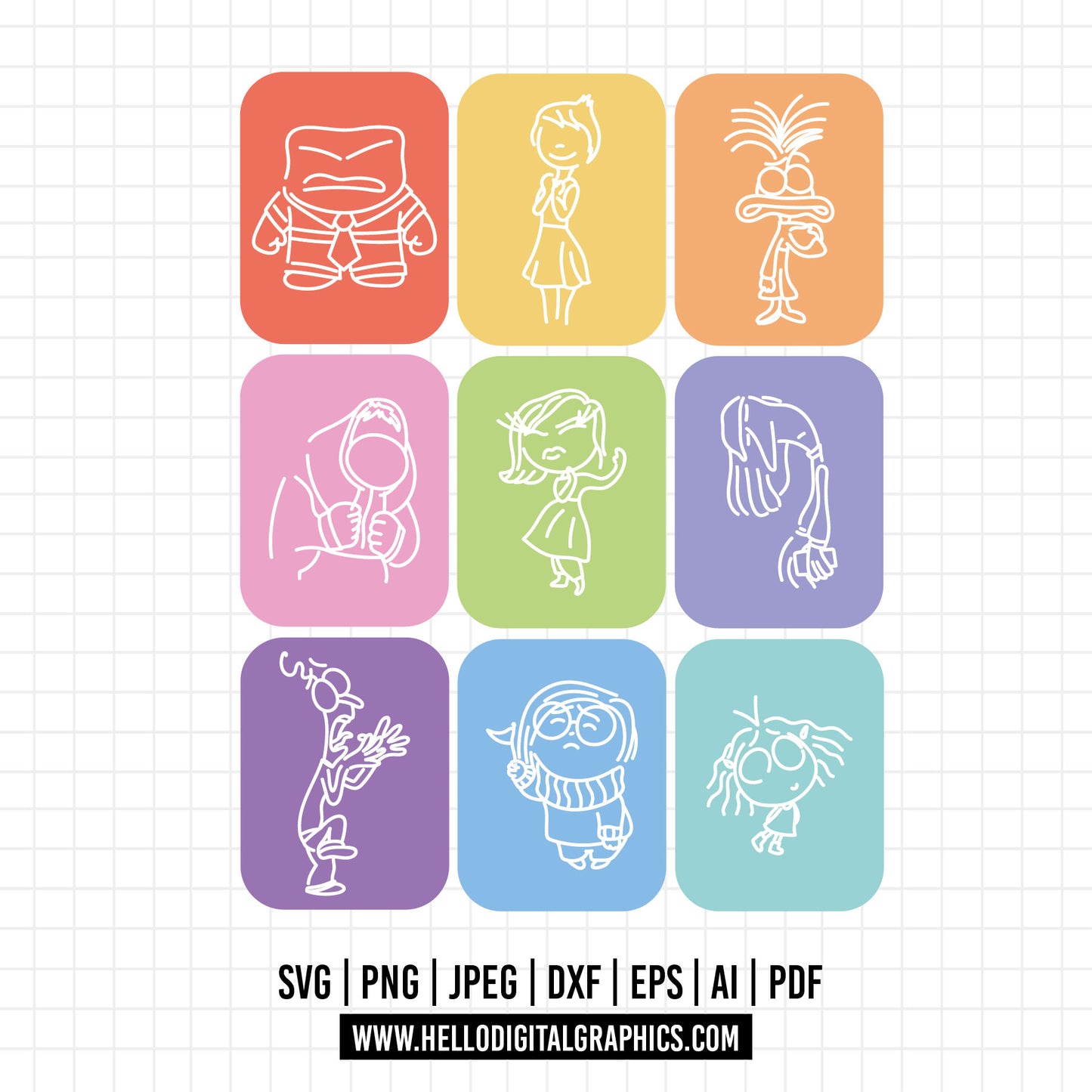 COD1456- Inside Out Clipart PNG, Inside Out Digital Download, printable transparent background, anger joy sadness disgust fear png, Inside Out Font