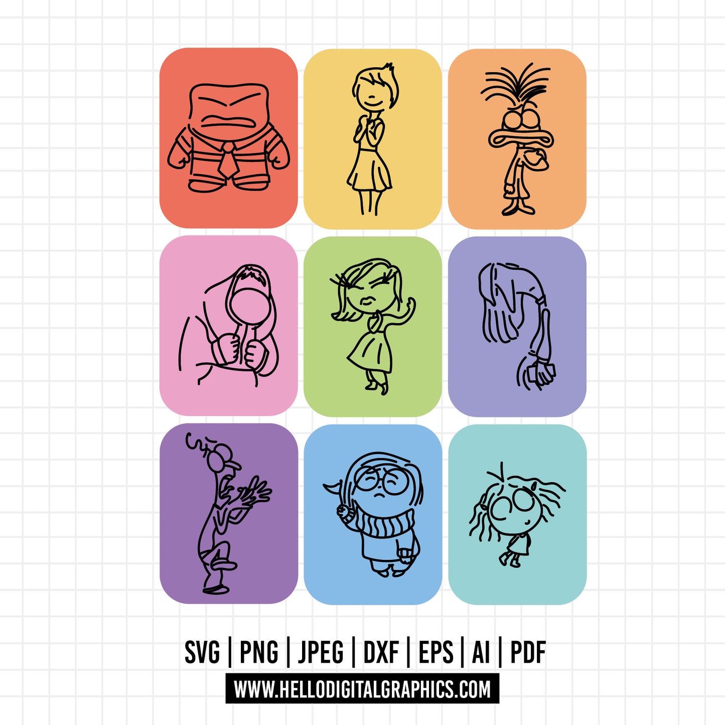 COD1457- Inside Out Clipart PNG, Inside Out Digital Download, printable transparent background, anger joy sadness disgust fear png, Inside Out Font