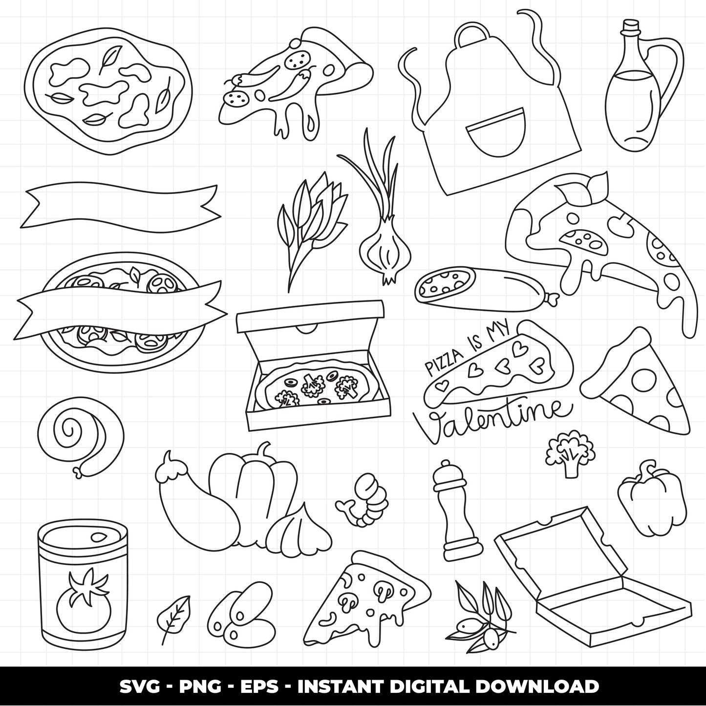 COD1479 - Pizza svg, SVG doodle vector icons, Ristorante Pizzeria Doodle Icons Clipart. Italy Illustration hand Drawin Line