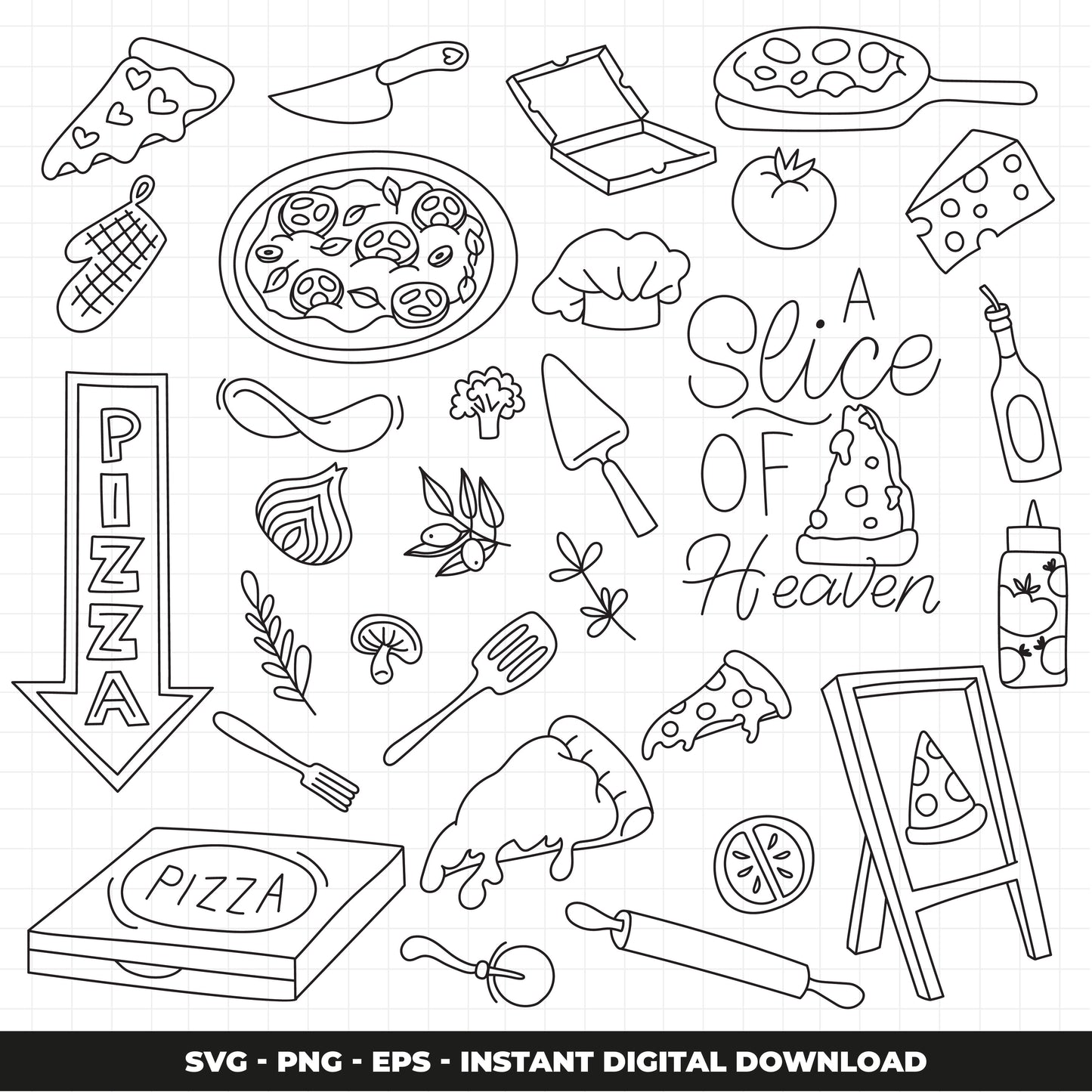 COD1480 - Pizza svg, SVG doodle vector icons, Ristorante Pizzeria Doodle Icons Clipart. Italy Illustration hand Drawin Line