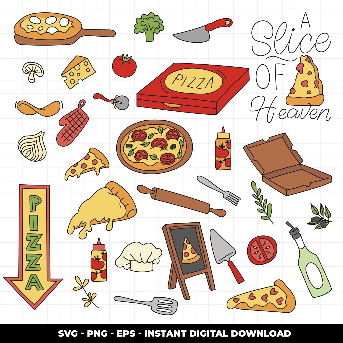 COD1482 - Pizza svg, SVG doodle vector icons, Ristorante Pizzeria Doodle Icons Clipart. Italy Illustration hand Drawin Line