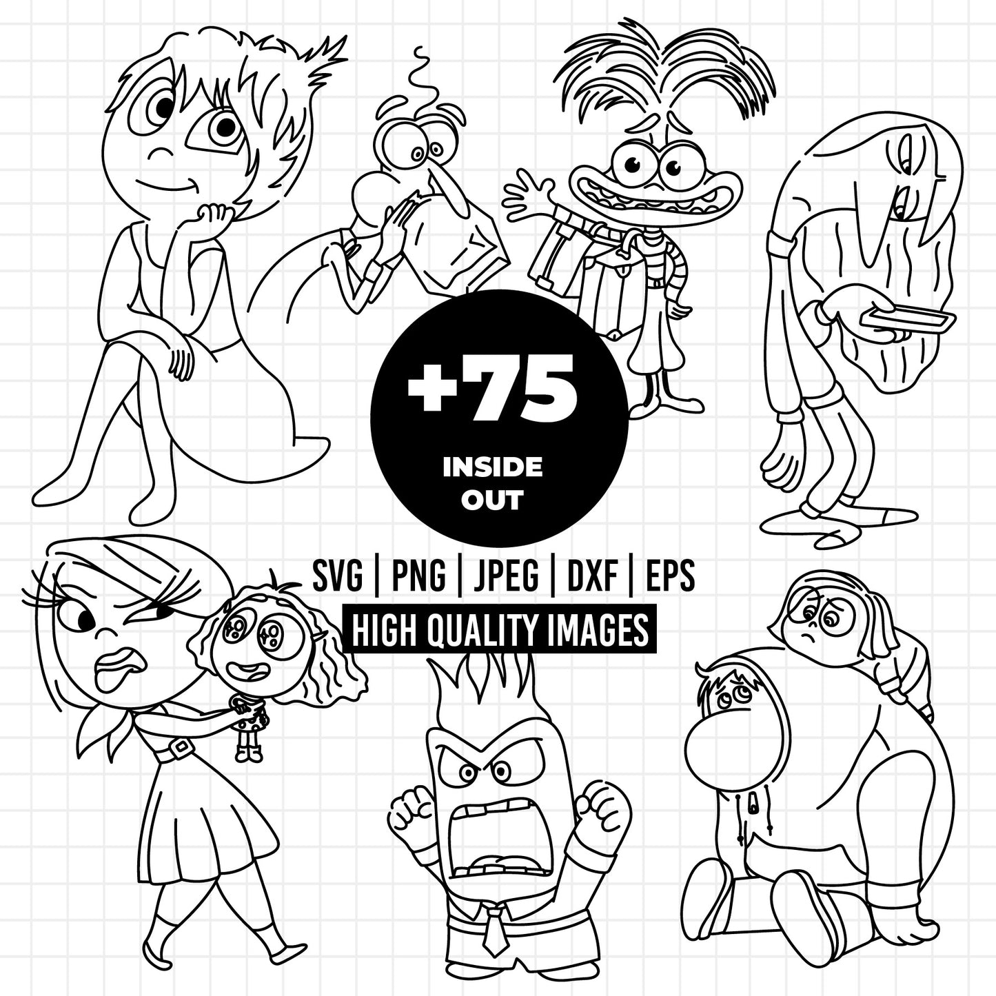 COD1512 - Mega bundle inside out 2 SVG, EPS, PNG - Inside Out 2 new Characters Clipart Vector. Pack bundle vectorized