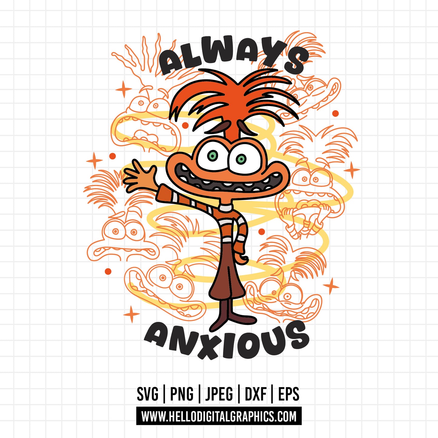 COD1516 - Always anxious svg, Anxiety Inside Out 2 svg, Inside Out 2 Clipart PNG, Inside Out Digital Download, printable transparent background