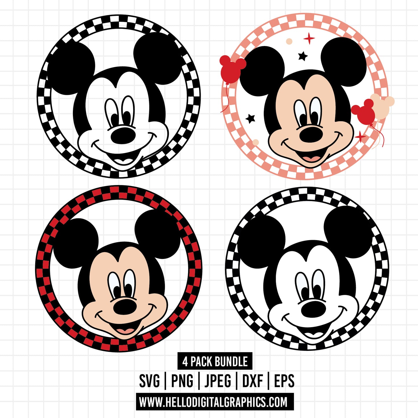 COD1601 - Checkered Mickey Mouse svg, Movie, Retro, Ears Head, Svg Png Dxf Formats, Cut, Cricut, Silhouette