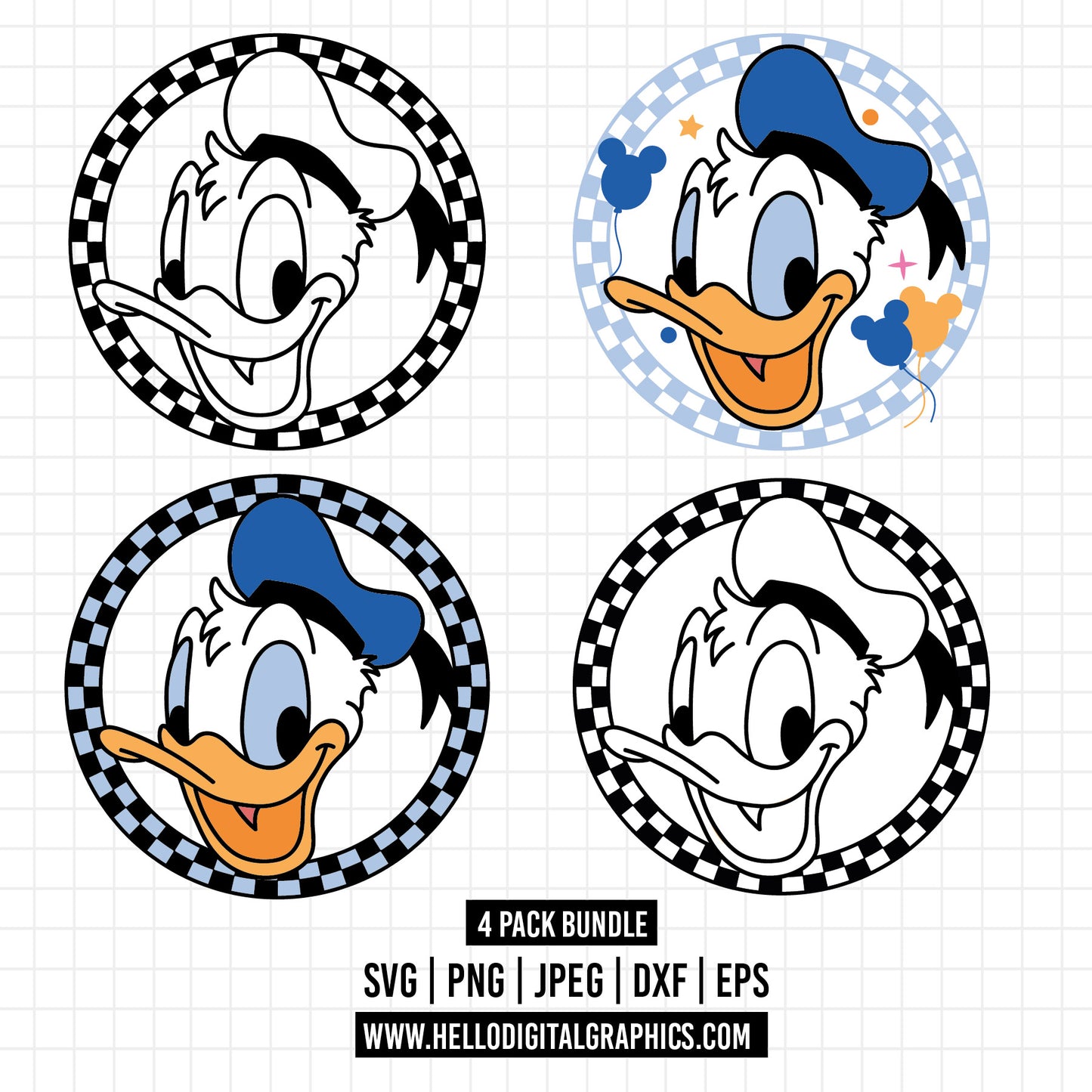 COD1629 - Checkered Daisy svg, Movie, Retro, Ears Head, Svg Png Dxf Formats, Cut, Cricut, Silhouette