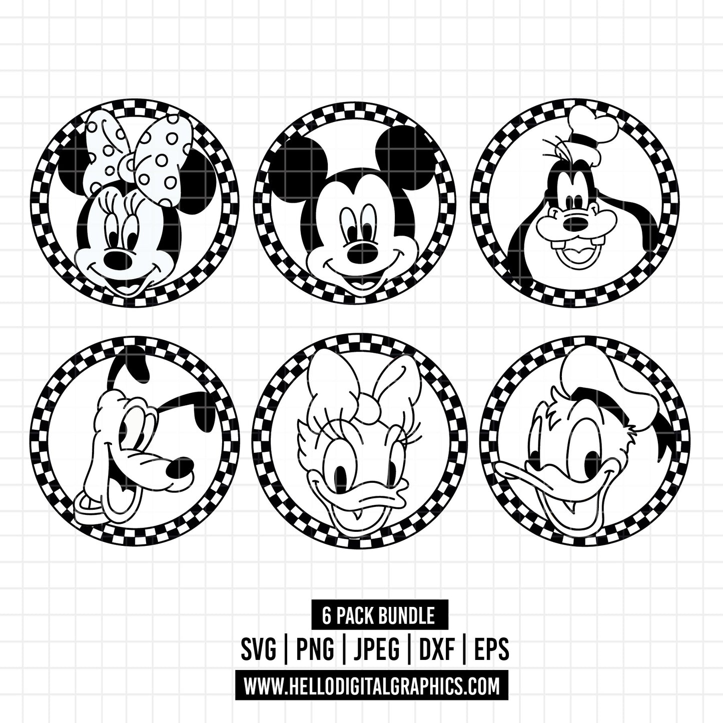 COD1637 - Checkered Daisy, Minnie, mickey, goofy, pluto, donald svg, Movie, Retro, Ears Head, Svg Png Dxf Formats, Cut, Cricut, Silhouette