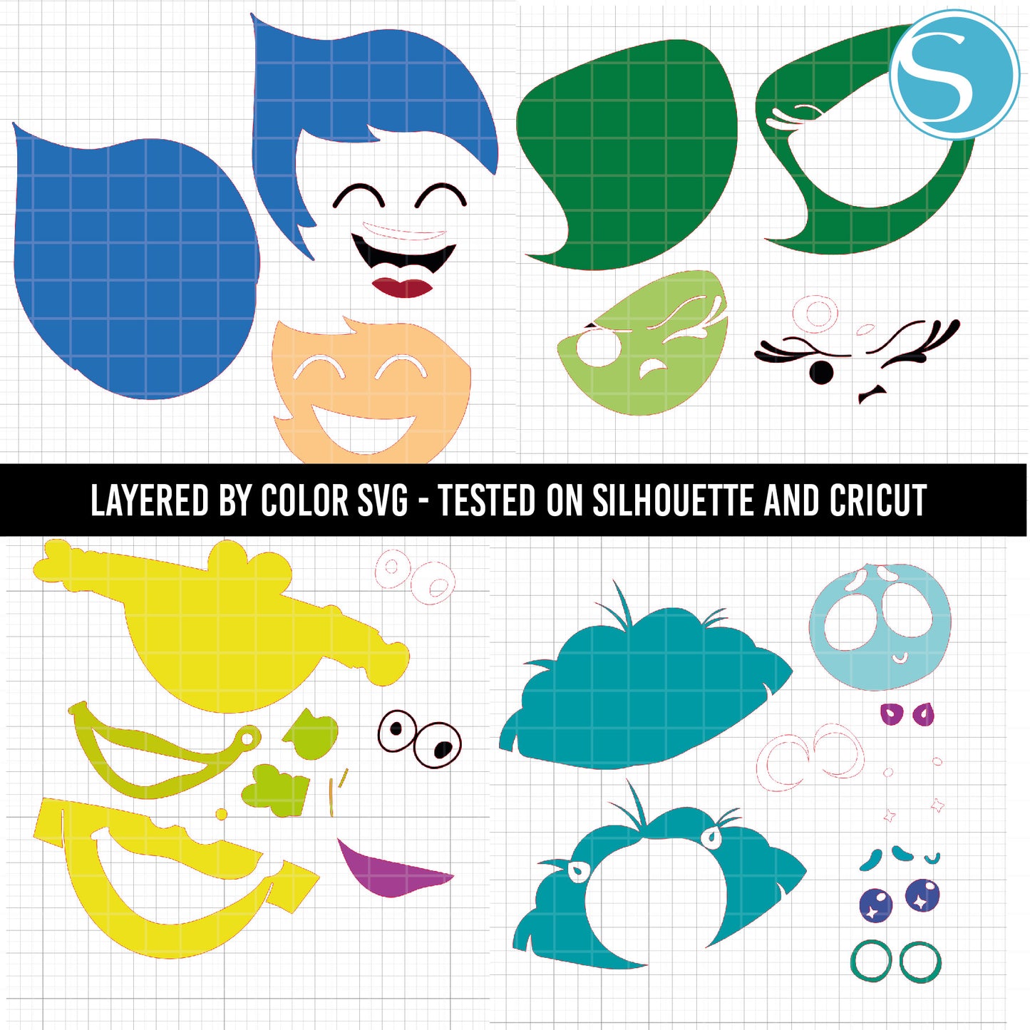 COD1645 - Layered SVG, Inside out 2 svg, inside out clipart, joy svg, disgust svg, envy svg, bloofy svg, layered by color, silhouette, cricut